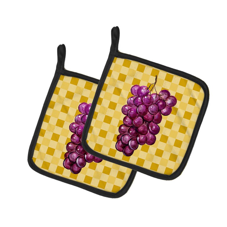 Grapes on Basketweave Pair of Pot Holders