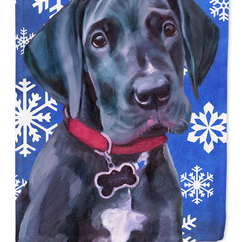 Caroline's Treasures Great Dane Puppy Winter Snowflakes Holiday Garden Flag 2-sided 2-ply In Black