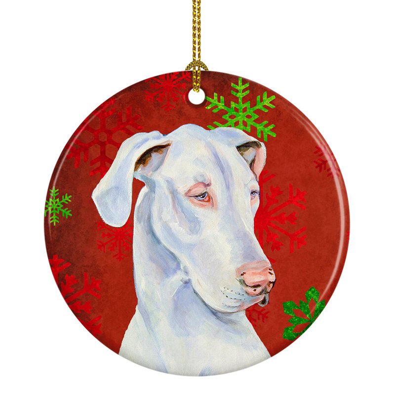 Caroline's Treasures Great Dane Red And Green Snowflakes Holiday Christmas Ceramic Ornament