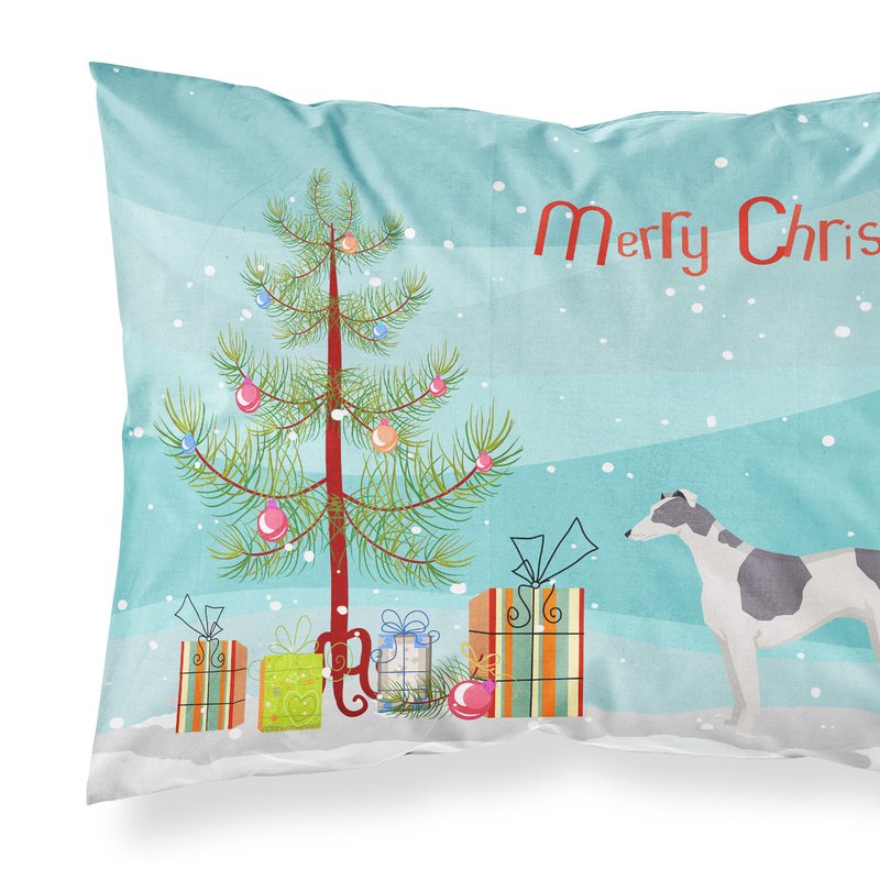 Caroline's Treasures Greyhound Christmas Tree Fabric Standard Pillowcase In Blue