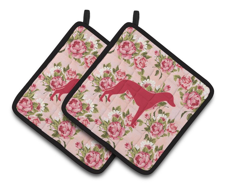 Greyhound Shabby Chic Pink Roses  Pair of Pot Holders