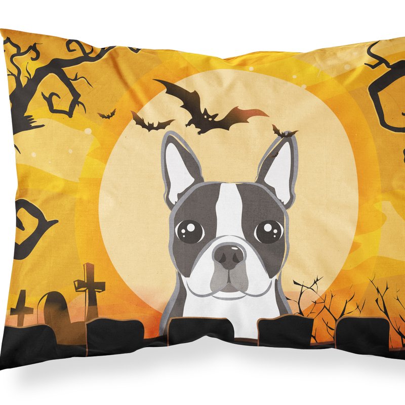Caroline's Treasures Halloween Boston Terrier Fabric Standard Pillowcase In Orange