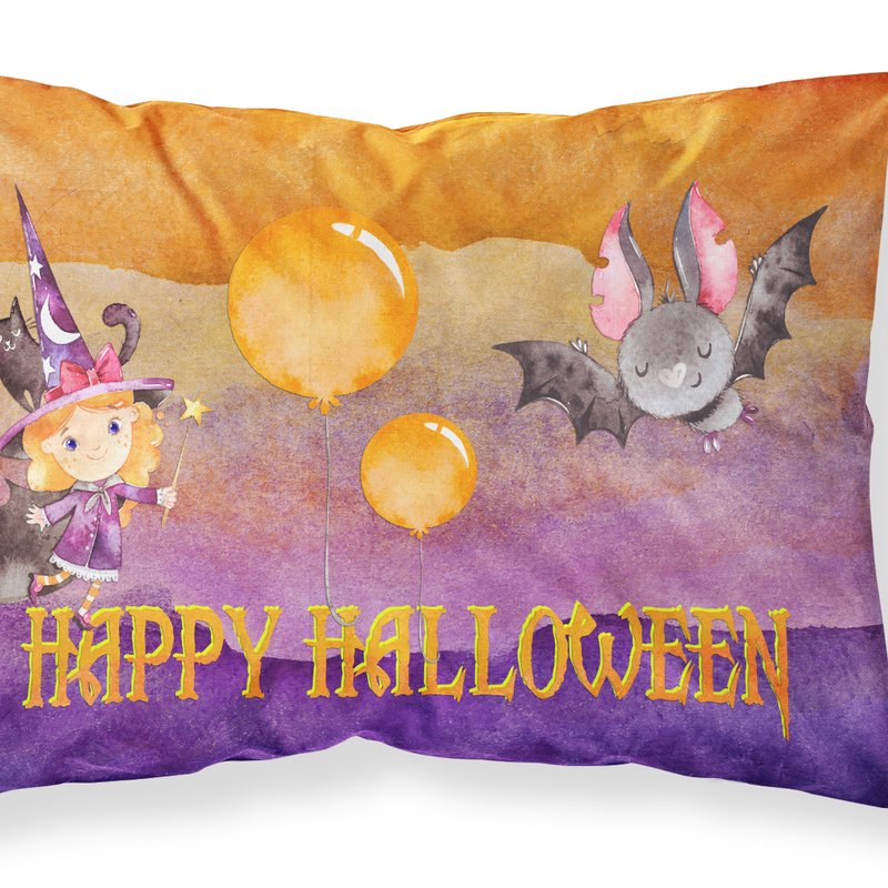 Caroline's Treasures Halloween Little Witch And Bat Fabric Standard Pillowcase In Orange