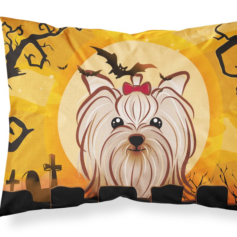 Caroline's Treasures Halloween Yorkie Yorkishire Terrier Fabric Standard Pillowcase In Orange