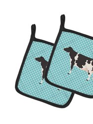 Holstein Cow Blue Check Pair of Pot Holders