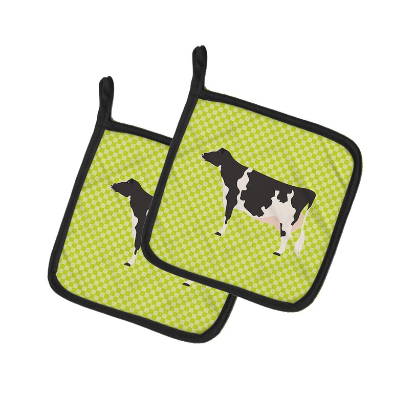 Holstein Cow Green Pair of Pot Holders