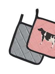 Holstein Cow Pink Check Pair of Pot Holders