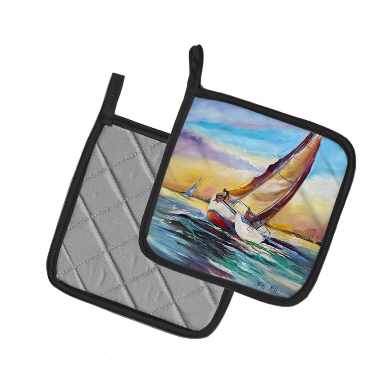 Horn Island Boat Race Sailboats Pair of Pot Holders