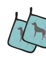 Irish Wolfhound  Checkerboard Blue Pair of Pot Holders