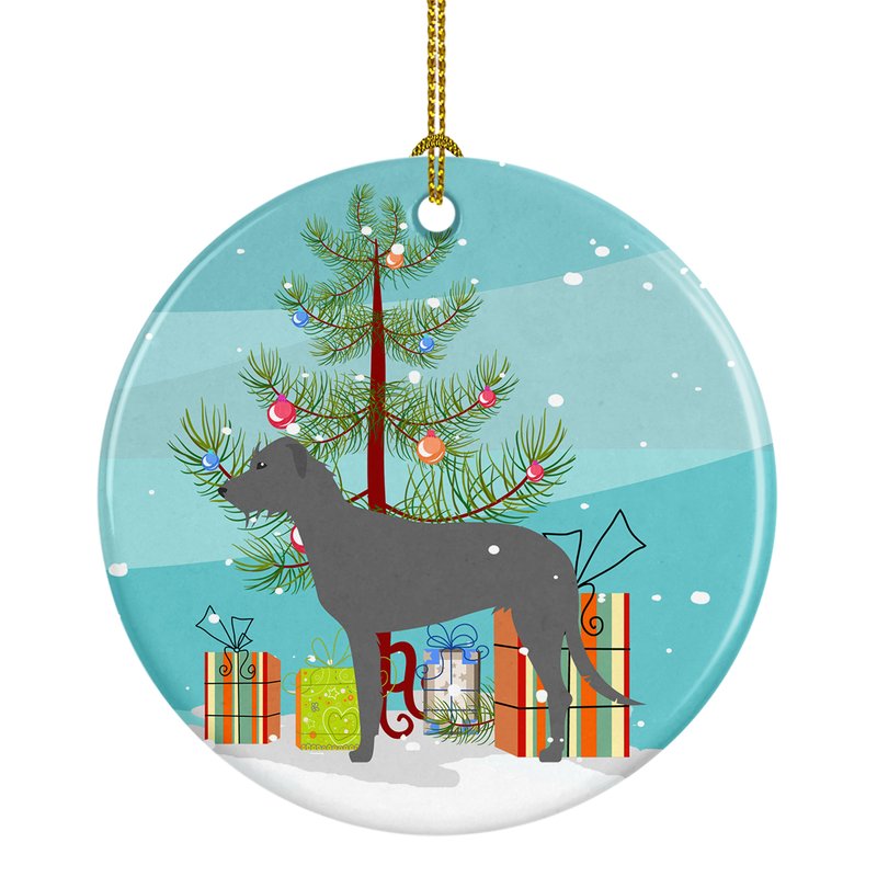 Caroline's Treasures Irish Wolfhound Merry Christmas Tree Ceramic Ornament In Blue