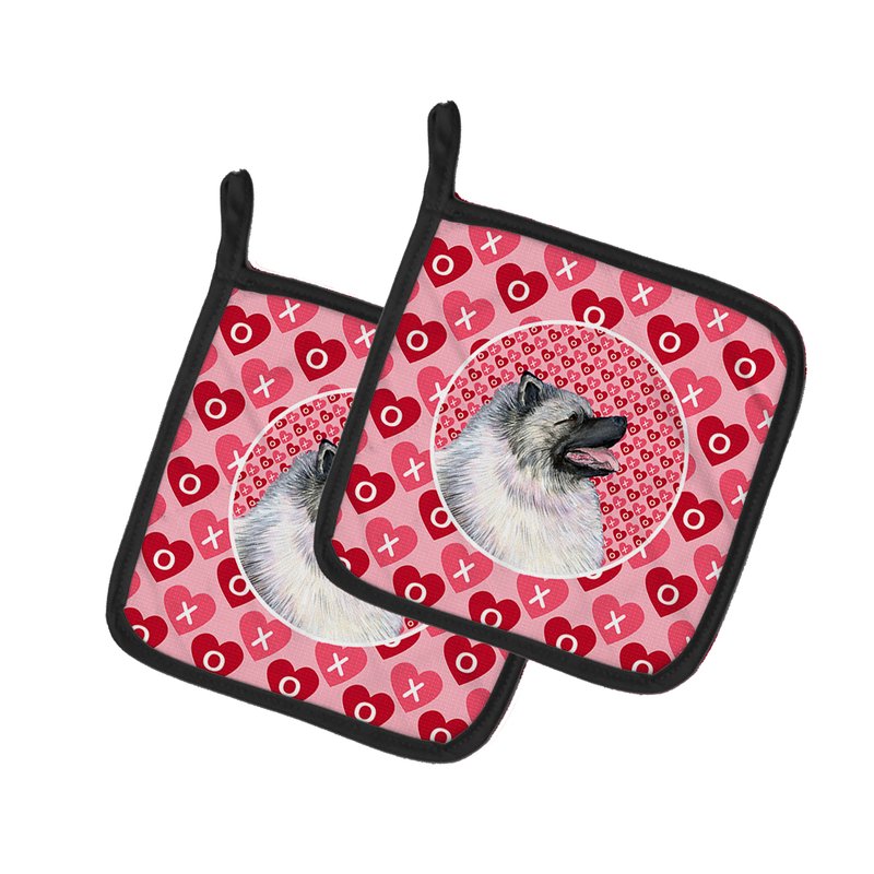Caroline's Treasures Keeshond Hearts Love And Valentine's Day Portrait Pair Of Pot Holders In Multi