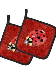 Lady Bug on Deep Red Pair of Pot Holders