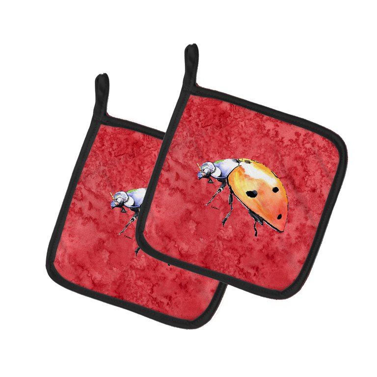 Lady Bug on Red Pair of Pot Holders