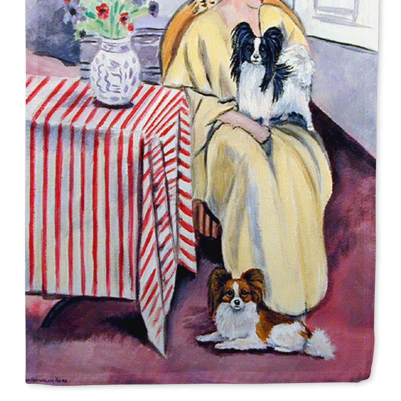 Caroline's Treasures Lady With Her Papillon Garden Flag 2-sided 2-ply