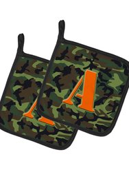 Letter A Monogram - Camo Green Pair of Pot Holders