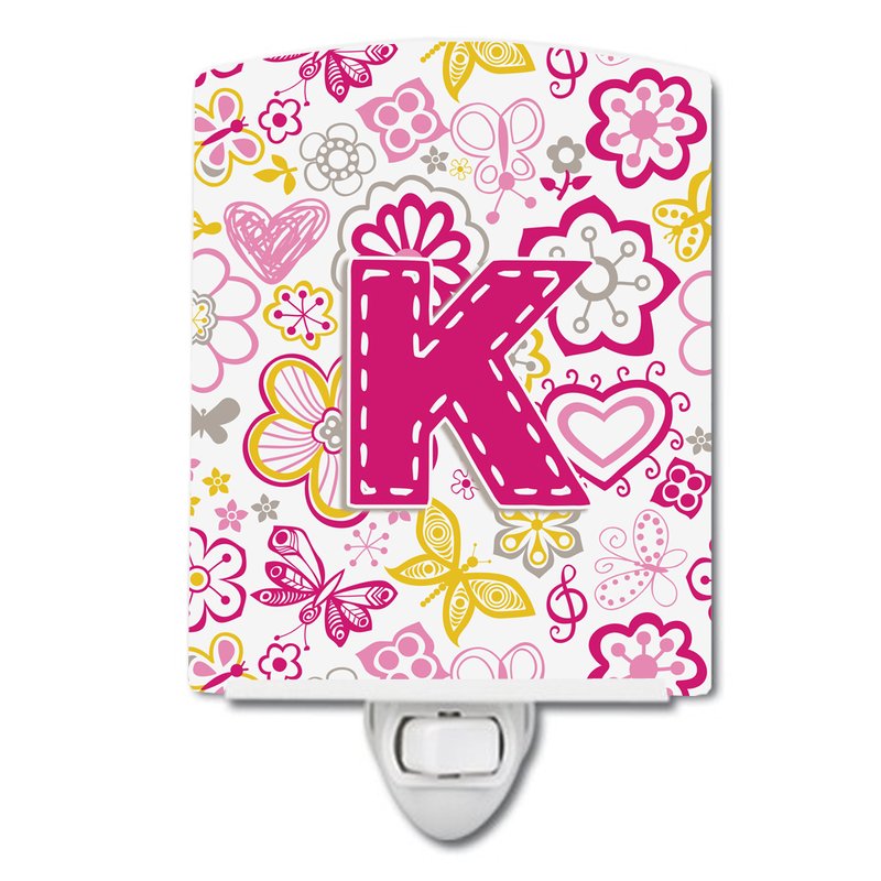 Shop Caroline's Treasures Letter K Flowers And Butterflies Pink Ceramic Night Light