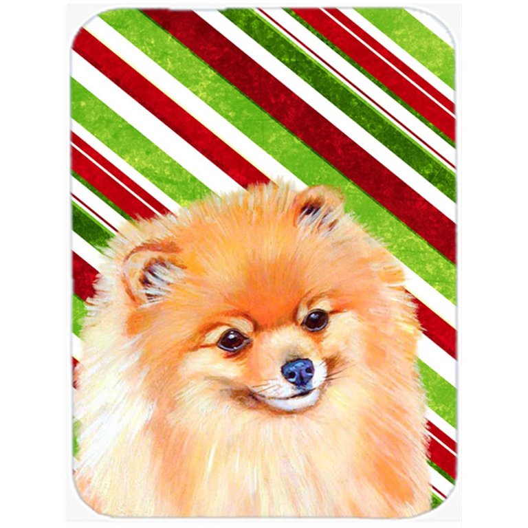 LH9260LCB Pomeranian Candy Cane Holiday Christmas Glass Cutting Board - Large - Multicolor