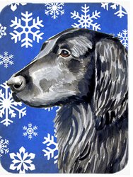 LH9276LCB 15 x 12 in. Flat Coated Retriever Winter Snowflakes Holiday Glass Cutting Board - Large