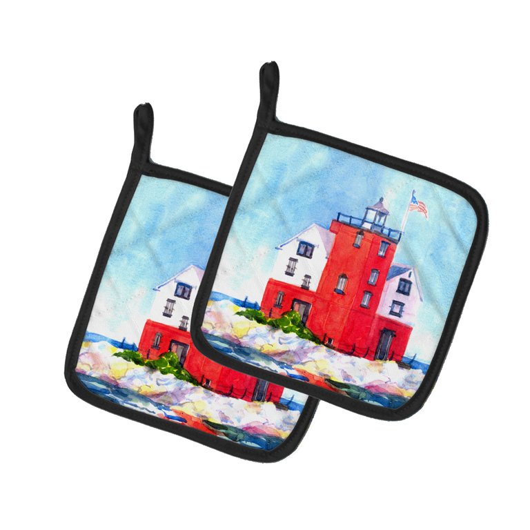 Lighthouse on the rocks Harbour Pair of Pot Holders