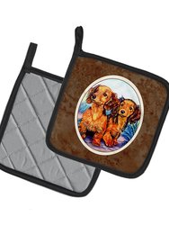 Long Hair Red Dachshund Two Peas Pair of Pot Holders