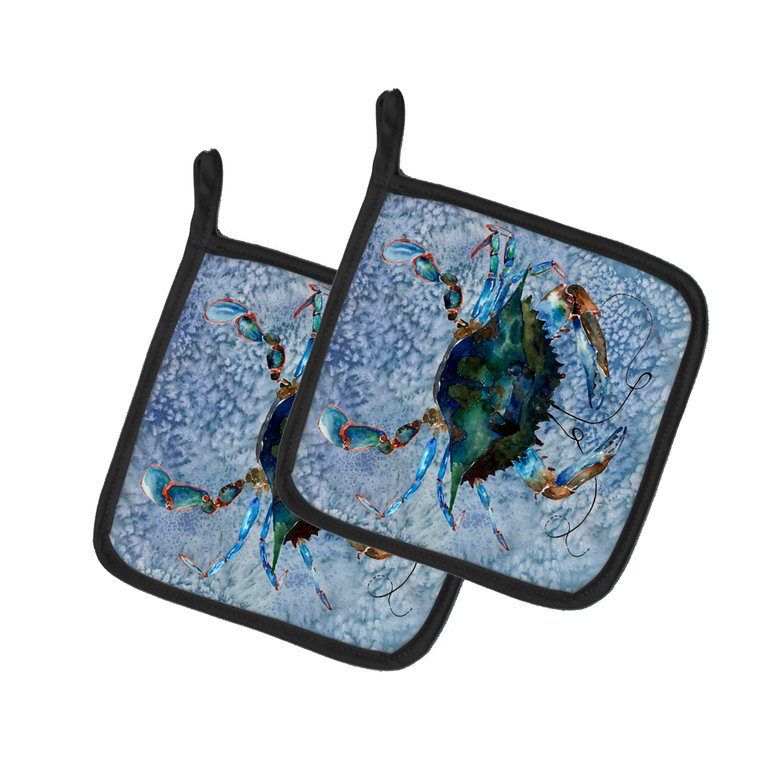 Male Blue Crab Cool Blue Water Pair of Pot Holders