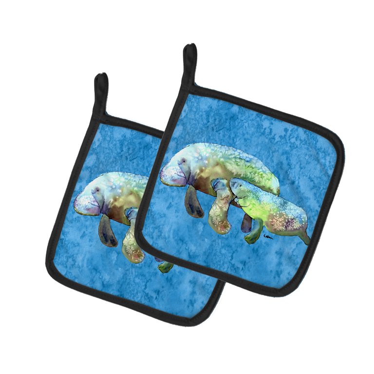 Manatee Momma and Baby Pair of Pot Holders