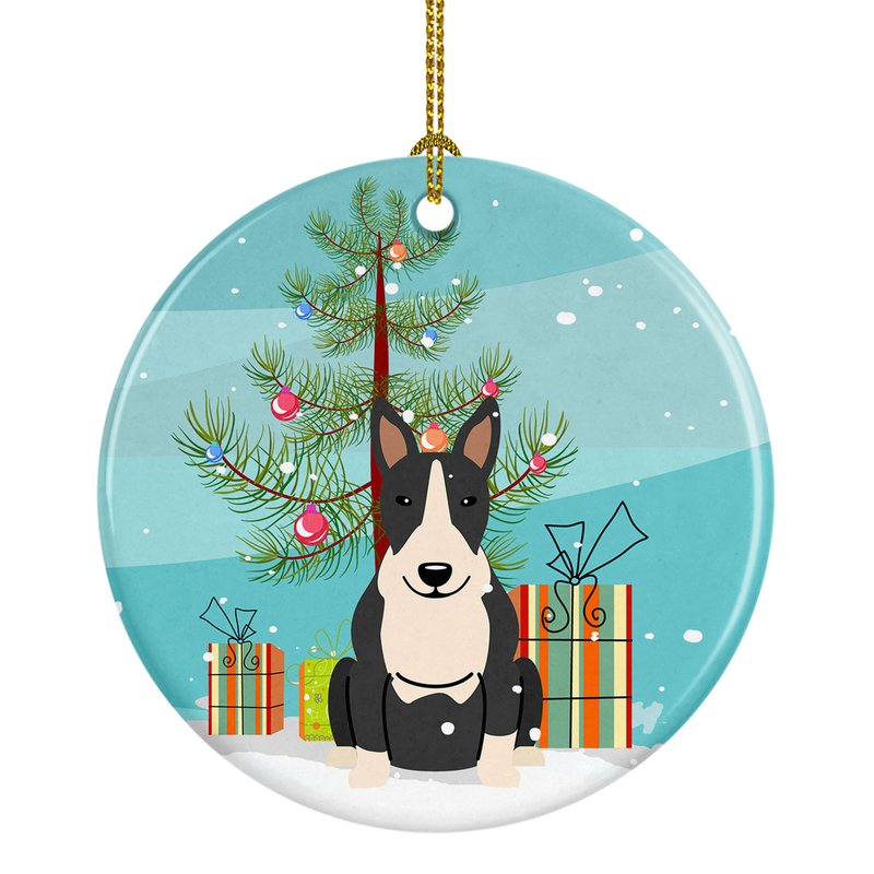 Caroline's Treasures Merry Christmas Tree Bull Terrier Black White Ceramic Ornament In Multi