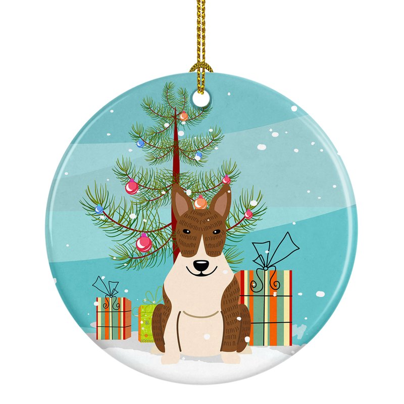 Caroline's Treasures Merry Christmas Tree Bull Terrier Brindle Ceramic Ornament