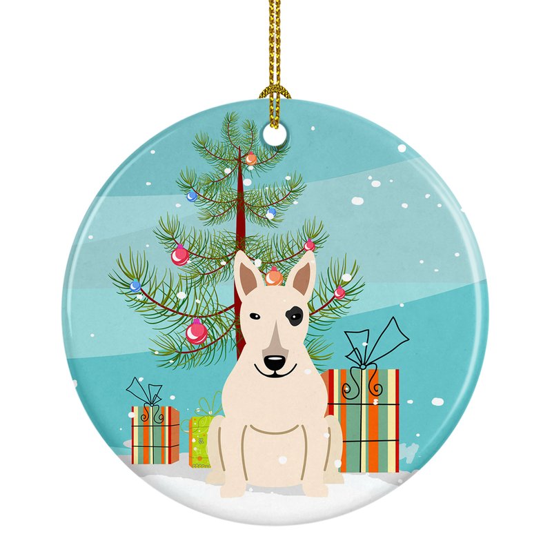Caroline's Treasures Merry Christmas Tree Bull Terrier White Ceramic Ornament