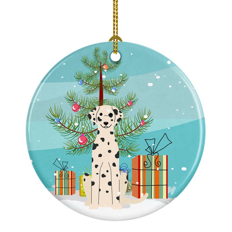 Caroline's Treasures Merry Christmas Tree Dalmatian Ceramic Ornament In Multi
