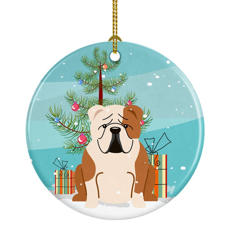 Caroline's Treasures Merry Christmas Tree English Bulldog Fawn White Ceramic Ornament