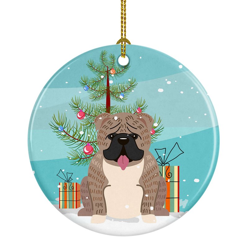 Caroline's Treasures Merry Christmas Tree English Bulldog Grey Brindle Ceramic Ornament