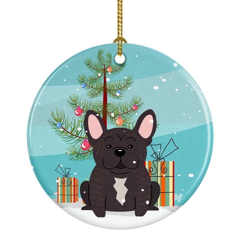 Caroline's Treasures Merry Christmas Tree French Bulldog Brindle Ceramic Ornament In Multi
