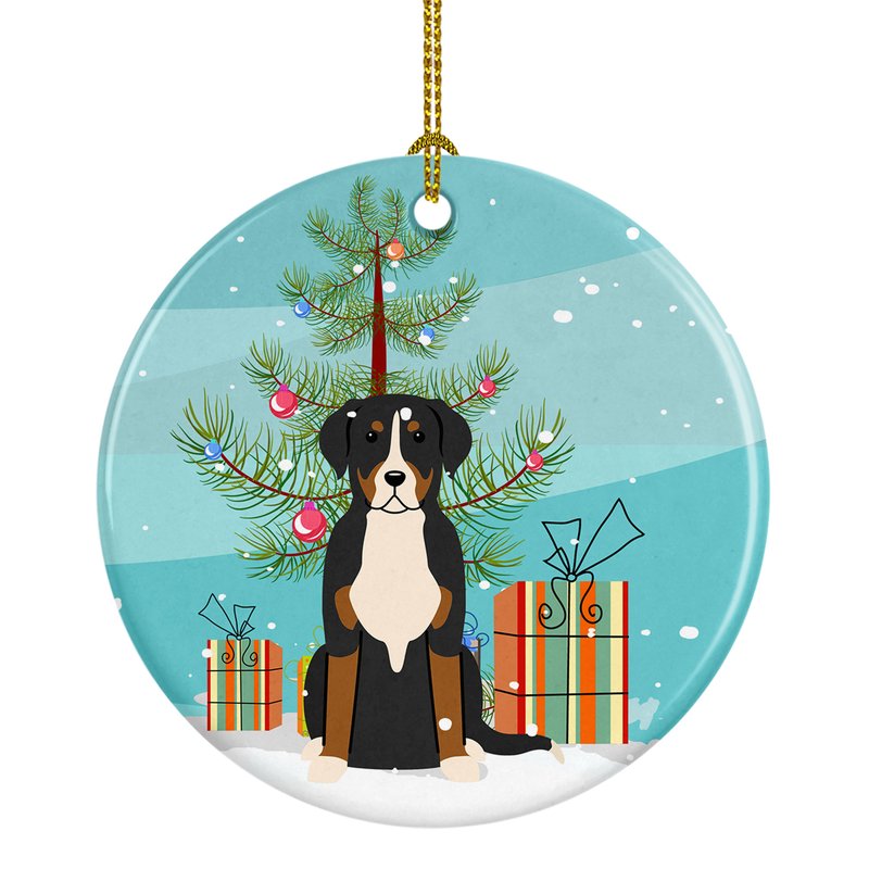 Caroline's Treasures Merry Christmas Tree Greater Swiss Mountain Dog Ceramic Ornament