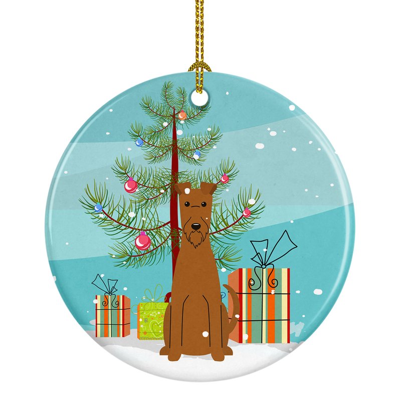 Caroline's Treasures Merry Christmas Tree Irish Terrier Ceramic Ornament