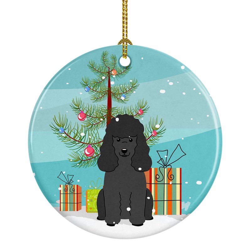 Caroline's Treasures Merry Christmas Tree Poodle Black Ceramic Ornament