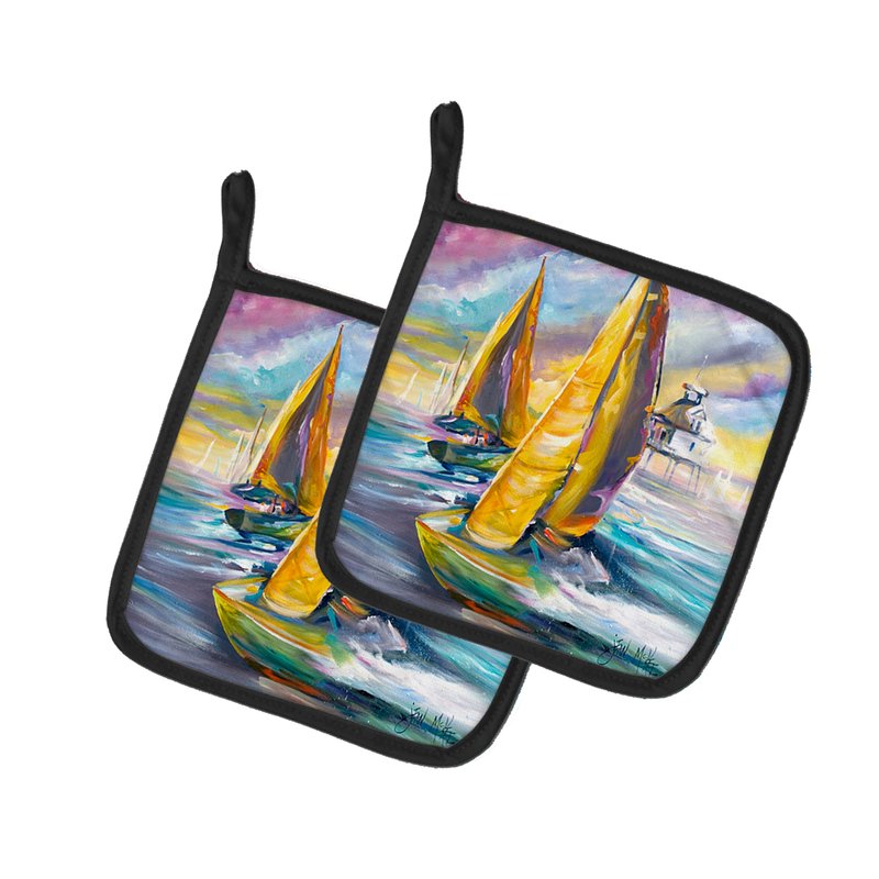 Caroline's Treasures Middle Bay Lighthouse Sailboats Pair Of Pot Holders In Multi