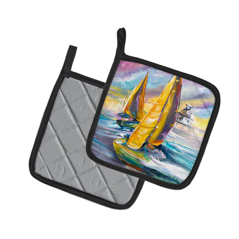 Middle Bay Lighthouse Sailboats Pair of Pot Holders