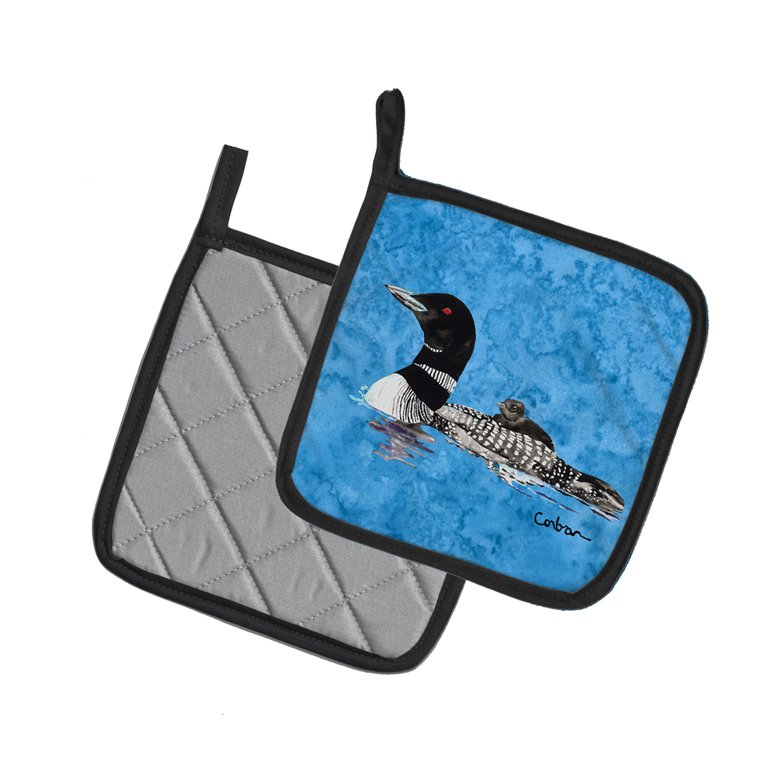 Momma and Baby Loon Pair of Pot Holders