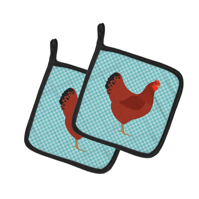 New Hampshire Red Chicken Blue Check Pair of Pot Holders