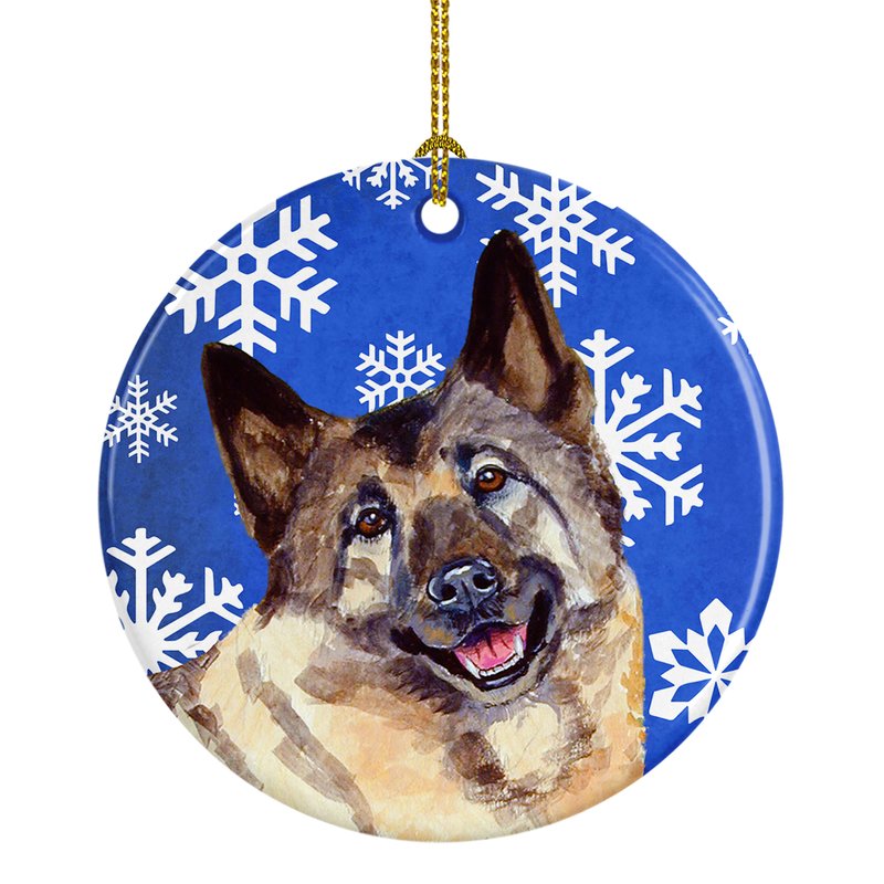 Caroline's Treasures Norwegian Elkhound Winter Snowflakes Holiday Ceramic Ornament