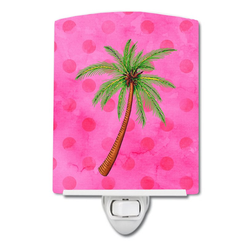 Caroline's Treasures Palm Tree Pink Polkadot Ceramic Night Light