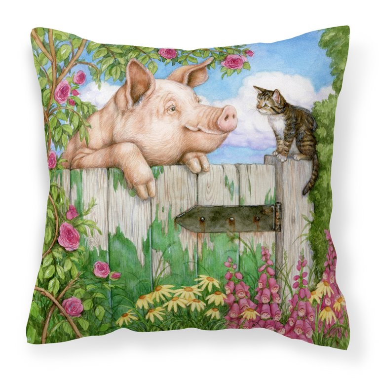 Pig at the Gate with the Cat Fabric Decorative Pillow