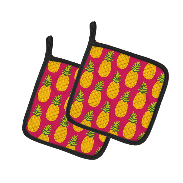 Pineapples on Pink Pair of Pot Holders