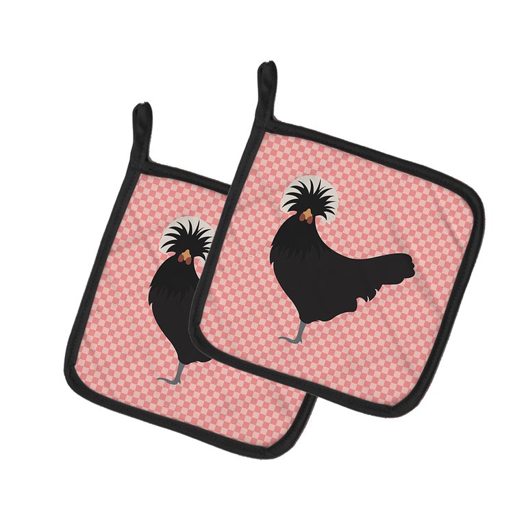 Polish Poland Chicken Pink Check Pair of Pot Holders