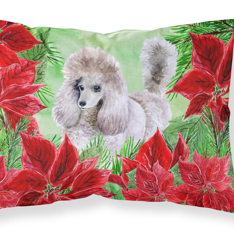 Caroline's Treasures Poodle Poinsettas Fabric Standard Pillowcase In Red