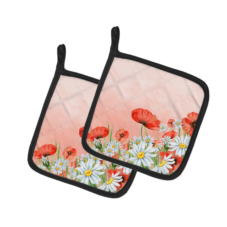 Poppies and Chamomiles Pair of Pot Holders