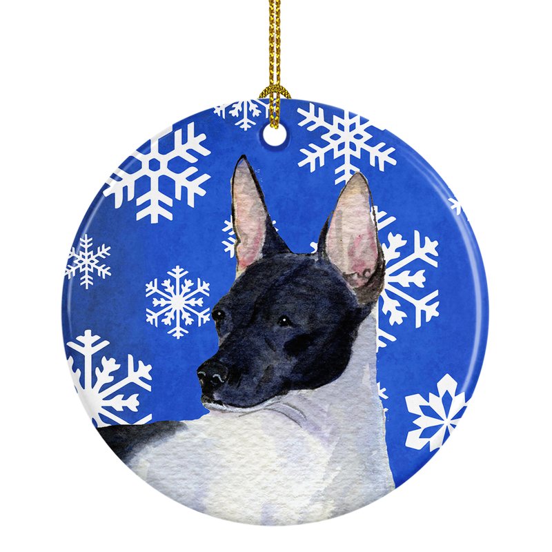 Caroline's Treasures Rat Terrier Winter Snowflakes Holiday Ceramic Ornament In Blue