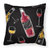 Red and White Wine on Black Fabric Decorative Pillow