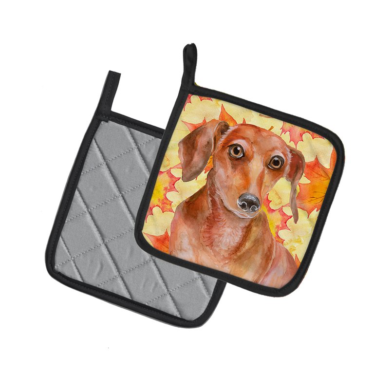 Red Dachshund Fall Pair of Pot Holders